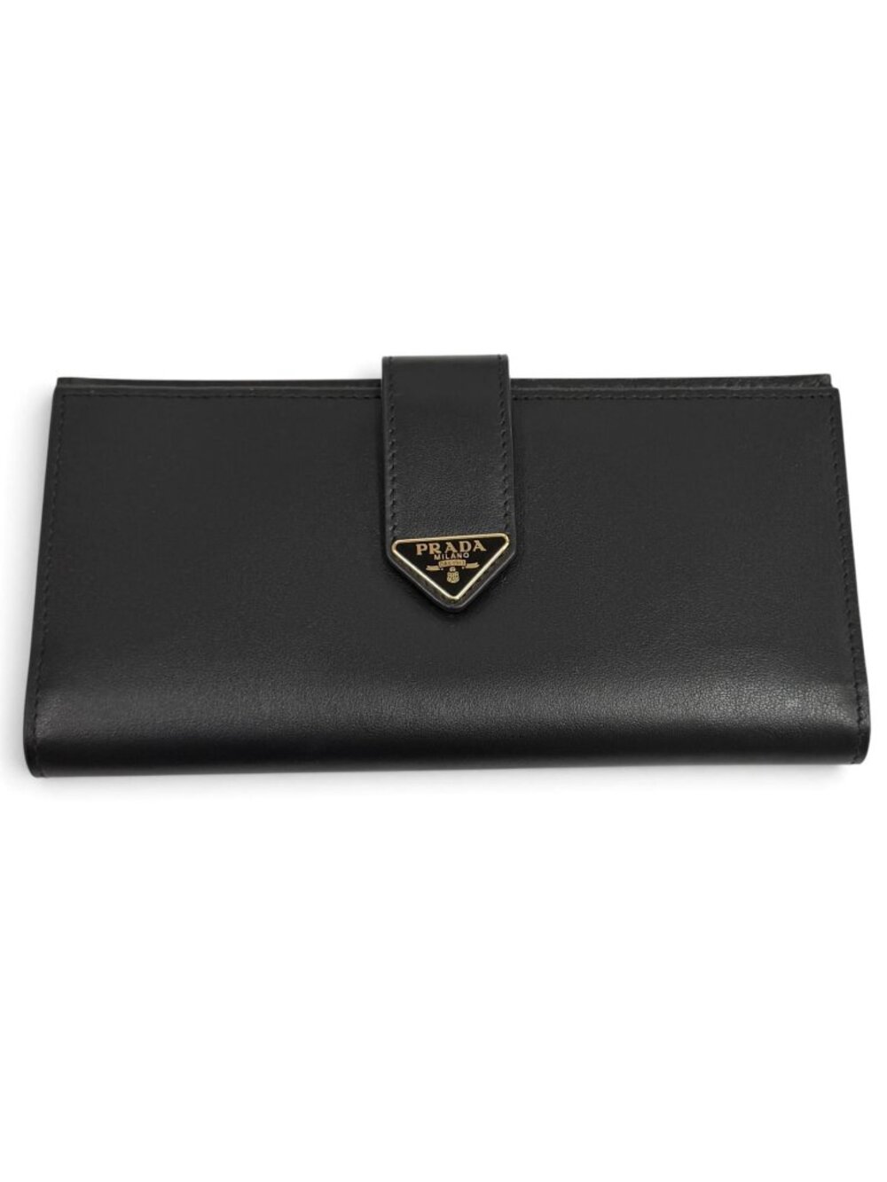 Prada Triangle Logo City Calfskin Tab Wallet Black